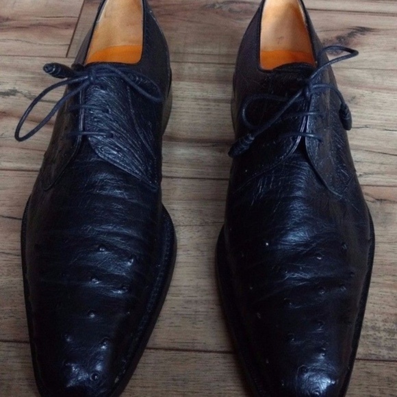 Mezlan Platinum Ostrich Leather Oxfords Dress Shoes Size 8 M Black Valens Exotic - Picture 4 of 8